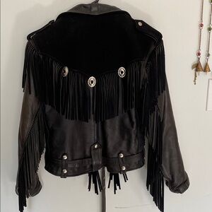 Black Leather Fringe Jacket